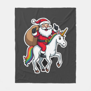 Christmas Santa Claus Riding Unicorn - Xmas Girls Fleece Blanket