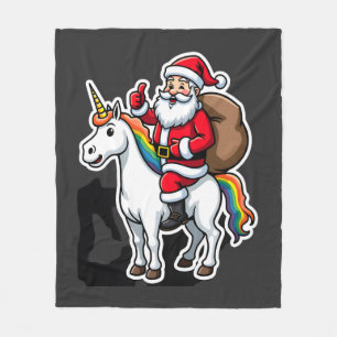 Christmas Santa Claus Riding Unicorn - Xmas Girls  Fleece Blanket