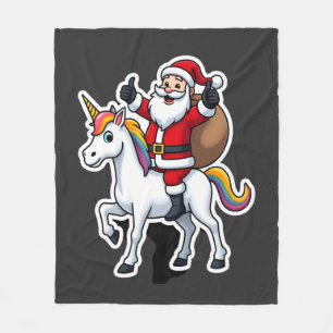 Christmas Santa Claus Riding Unicorn - Xmas Girls Fleece Blanket