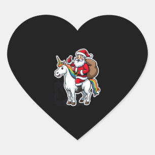 Christmas Santa Claus Riding Unicorn - Xmas Girls  Heart Sticker