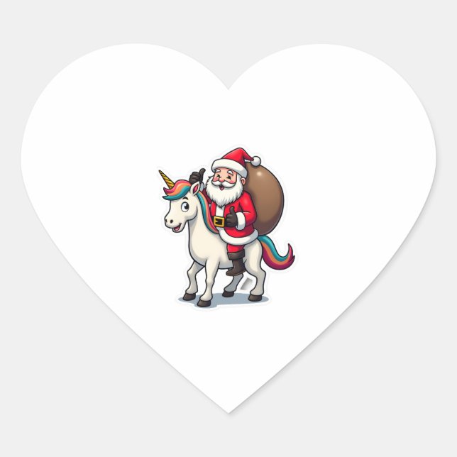 Christmas Santa Claus Riding Unicorn - Xmas Girls  Heart Sticker (Front)