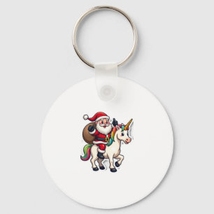 Christmas Santa Claus Riding Unicorn - Xmas Girls Key Ring