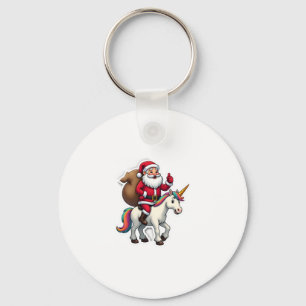 Christmas Santa Claus Riding Unicorn - Xmas Girls Key Ring