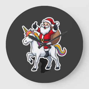 Christmas Santa Claus Riding Unicorn - Xmas Girls Large Clock