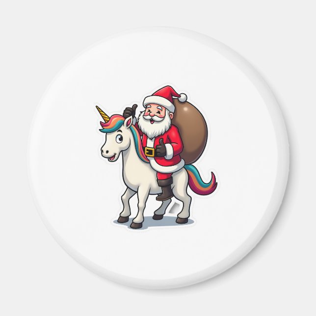 Christmas Santa Claus Riding Unicorn - Xmas Girls  Magnet (Front)