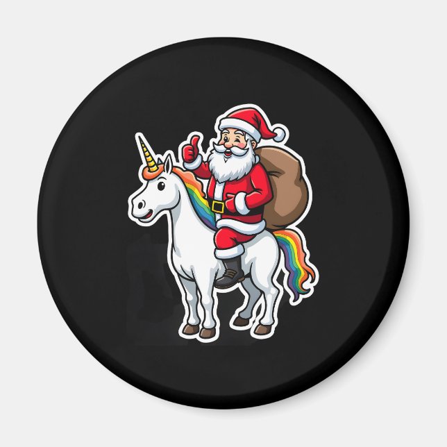 Christmas Santa Claus Riding Unicorn - Xmas Girls  Magnet (Front)