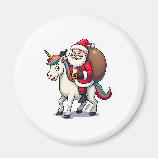 Christmas Santa Claus Riding Unicorn - Xmas Girls  Magnet (Front)
