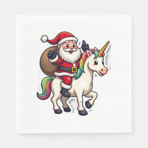 Christmas Santa Claus Riding Unicorn - Xmas Girls Napkin