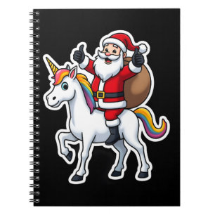 Christmas Santa Claus Riding Unicorn - Xmas Girls Notebook