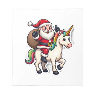 Christmas Santa Claus Riding Unicorn - Xmas Girls Notepad