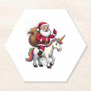 Christmas Santa Claus Riding Unicorn - Xmas Girls Paper Coaster