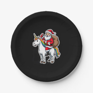 Christmas Santa Claus Riding Unicorn - Xmas Girls Paper Plate