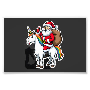 Christmas Santa Claus Riding Unicorn - Xmas Girls Photo Print