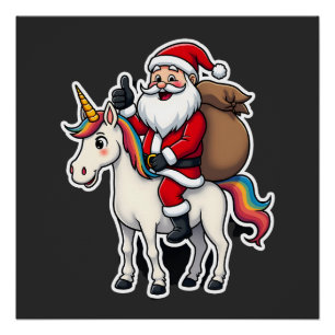 Christmas Santa Claus Riding Unicorn - Xmas Girls Poster
