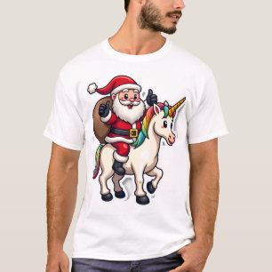 Christmas Santa Claus Riding Unicorn - Xmas Girls T-Shirt