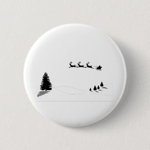 Christmas Santa Claus Santa Sleigh Scene Reindeer. 6 Cm Round Badge
