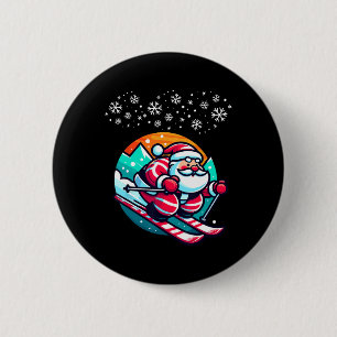 Christmas Santa Claus Skiing Slope Ski Hut Funny 6 Cm Round Badge