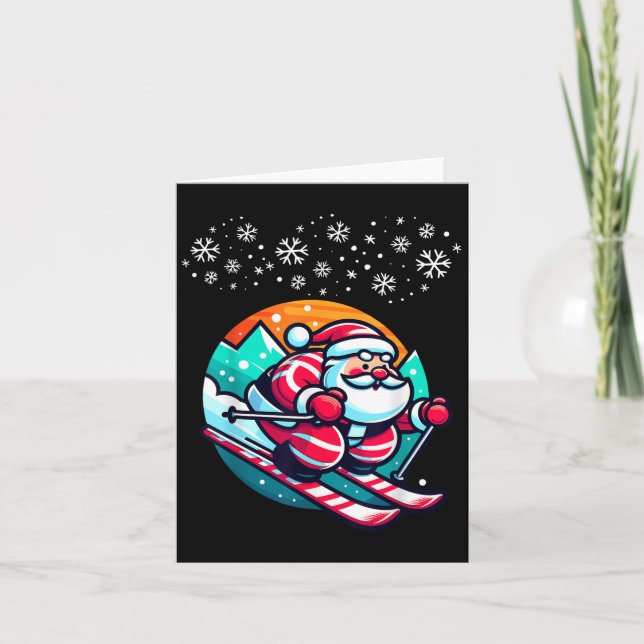 Christmas Santa Claus Skiing Slope Ski Hut Funny  Card (Front)