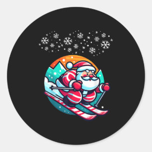 Christmas Santa Claus Skiing Slope Ski Hut Funny  Classic Round Sticker