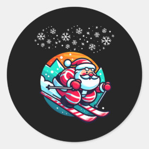 Christmas Santa Claus Skiing Slope Ski Hut Funny Classic Round Sticker