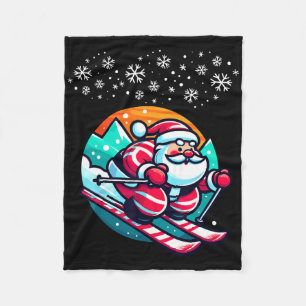 Christmas Santa Claus Skiing Slope Ski Hut Funny  Fleece Blanket