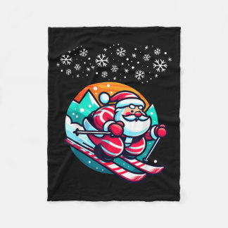 Christmas Santa Claus Skiing Slope Ski Hut Funny  Fleece Blanket