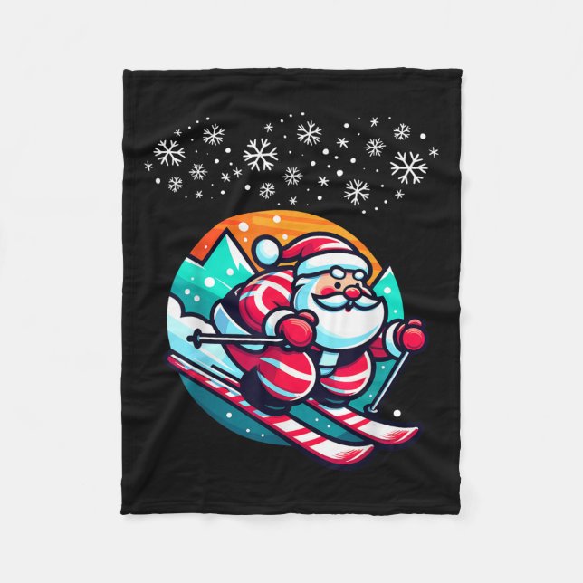 Christmas Santa Claus Skiing Slope Ski Hut Funny  Fleece Blanket (Front)