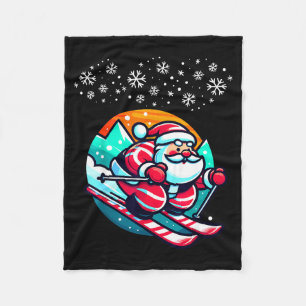 Christmas santa claus skiing slope ski hut funny fleece blanket