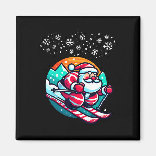 Christmas Santa Claus Skiing Slope Ski Hut Funny Magnet