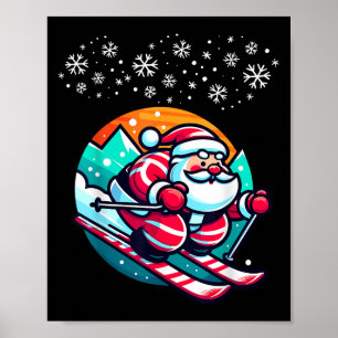 Christmas Santa Claus Skiing Slope Ski Hut Funny Poster