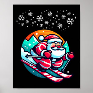 Christmas Santa Claus Skiing Slope Ski Hut Funny  Poster