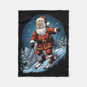 Christmas Santa Claus Skiing Xmas Ski Skier  Fleece Blanket