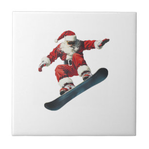 Christmas Santa Claus Snowboard Snowboarding Snowb Ceramic Tile