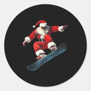 Christmas Santa Claus Snowboard Snowboarding Snowb Classic Round Sticker