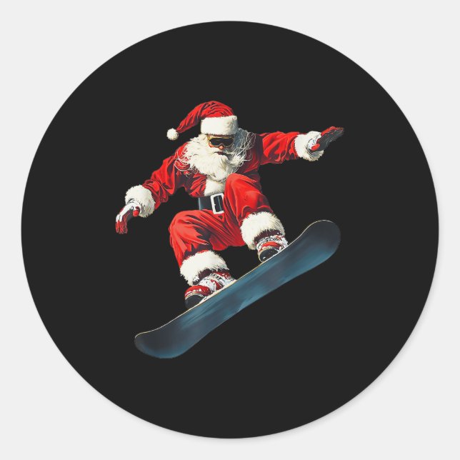 Christmas Santa Claus Snowboard Snowboarding Snowb Classic Round Sticker (Front)