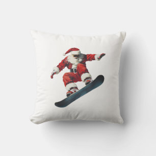 Christmas Santa Claus Snowboard Snowboarding Snowb Cushion
