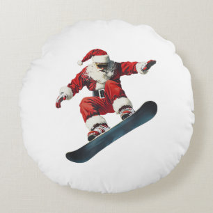 Christmas Santa Claus Snowboard Snowboarding Snowb Round Cushion