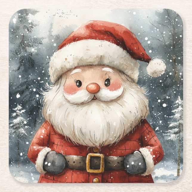 Christmas  Santa Claus Snowfall Square Coasters (Front)