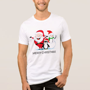 Christmas Santa Claus Snowman and Penguin Tri-Blend Shirt