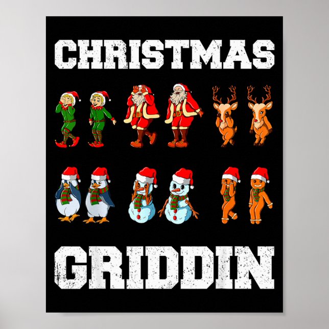 Christmas Santa Claus Snowman Reindeer Griddy Grid Poster (Front)