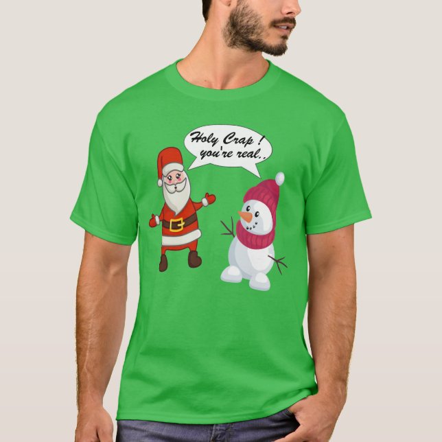 Christmas Santa Claus Snowman Tis the Season T-Shirt (Front)