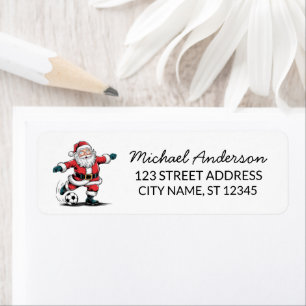 Christmas Santa Claus Soccer Ball Return Address   Label