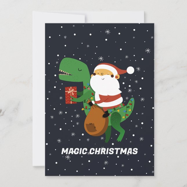 Christmas Santa Claus T-rex Dinosaur Sleigh Holiday Card (Front)