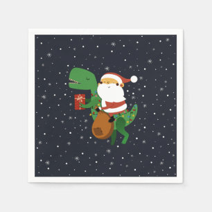 Christmas Santa Claus T-rex Dinosaur Sleigh Napkin