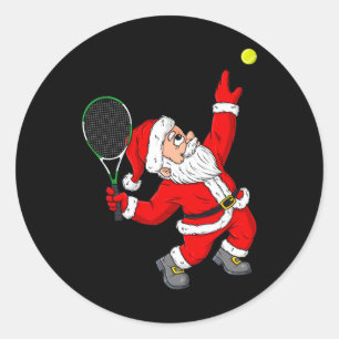 Christmas Santa Claus Tennis Fun Boys Girls Kids T Classic Round Sticker