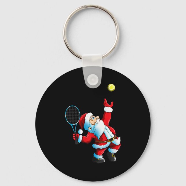 Christmas Santa Claus Tennis Game Tennis Racket  Key Ring (Front)