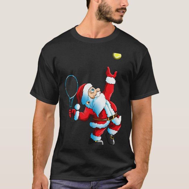 Christmas Santa Claus Tennis Game Tennis Racket  T-Shirt (Front)