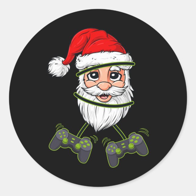 Christmas Santa Claus Video Game Controllers Boys  Classic Round Sticker (Front)