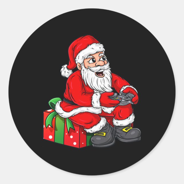 Christmas Santa Claus Video Gamer Controller Boys  Classic Round Sticker (Front)