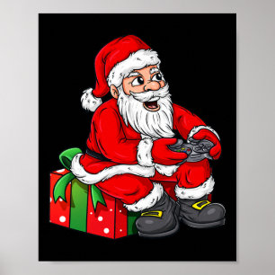 Christmas Santa Claus Video Gamer Controller Boys  Poster